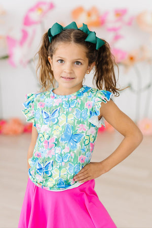 Watercolor Butterflies S/S Ruffle Tee-Mila & Rose ®