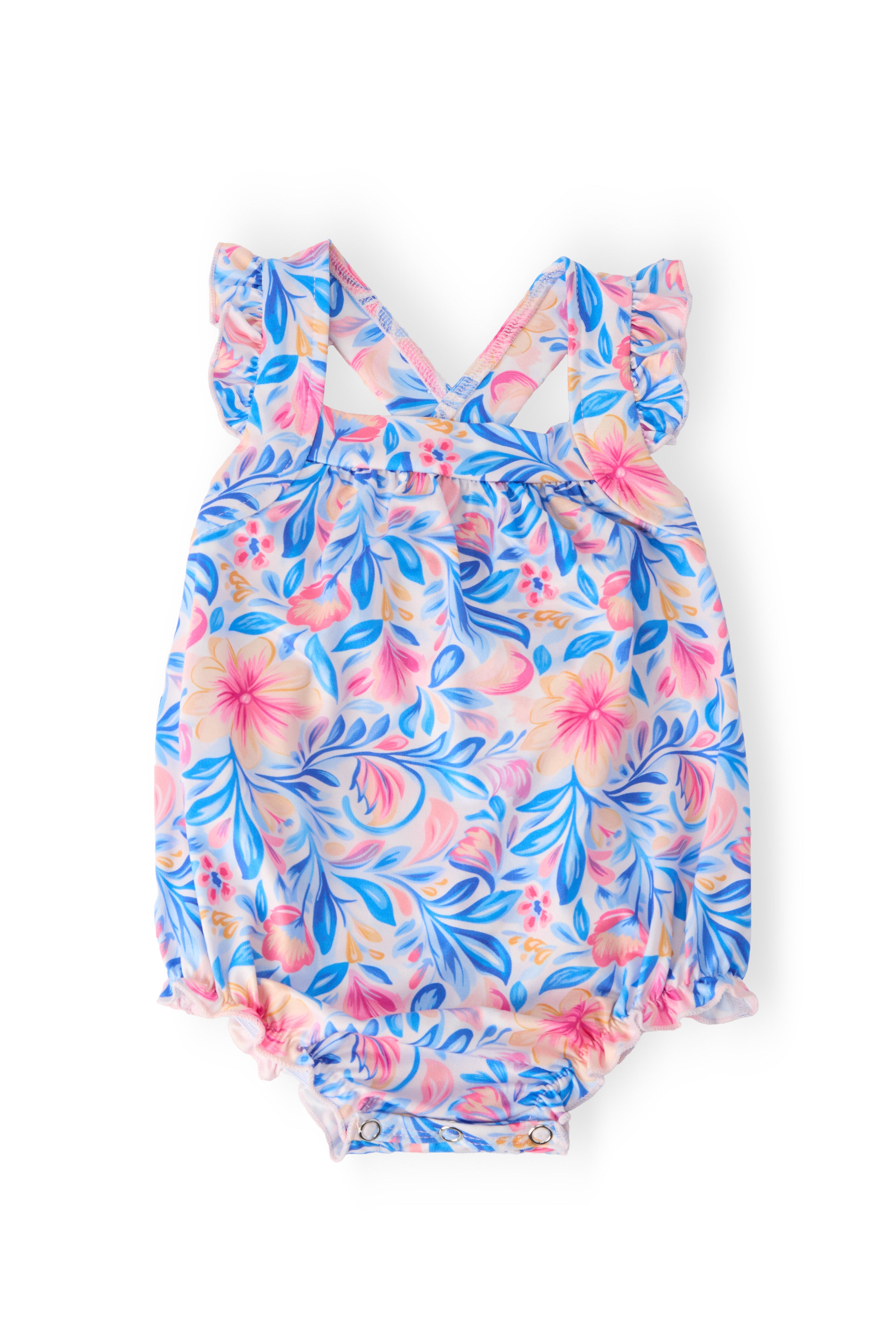 Watercolor Floral Ruffle Cross Back Romper-Mila & Rose ®