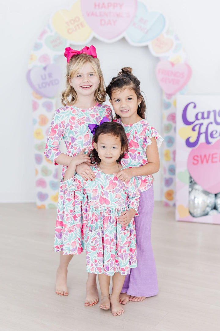 Watercolor Hearts Flutter Sleeve Twirl Dress-Mila & Rose ®
