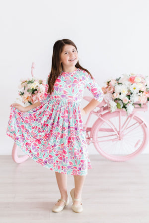 Watercolor Hearts 3/4 Sleeve Pocket Twirl Dress-Mila & Rose ®
