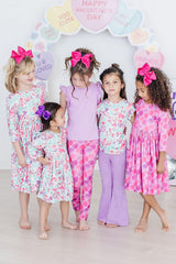 Watercolor Hearts Flutter Sleeve Twirl Dress-Mila & Rose ®