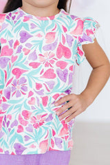 Watercolor Hearts S/S Ruffle Tee-Mila & Rose ®