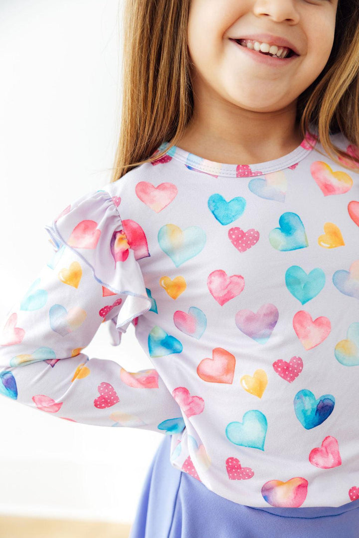Watercolor Kisses L/S Ruffle Tee-Mila & Rose ®