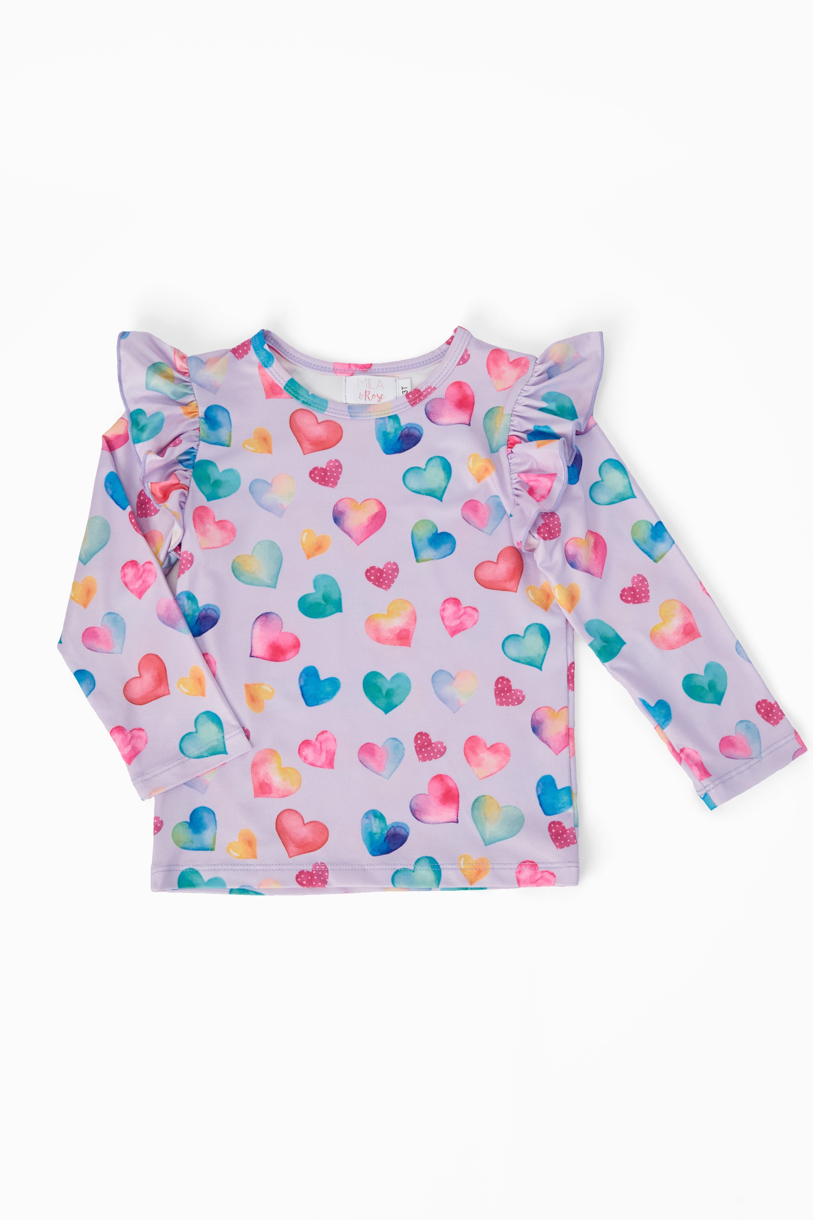 Watercolor Kisses L/S Ruffle Tee-Mila & Rose ®