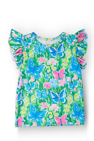 Watercolor Butterflies S/S Ruffle Tee-Mila & Rose ®