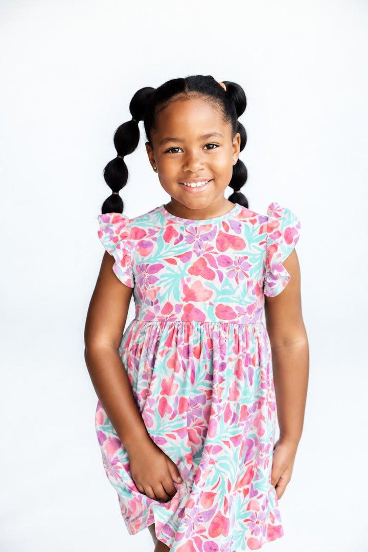 Watercolor Hearts Flutter Sleeve Twirl Dress-Mila & Rose ®