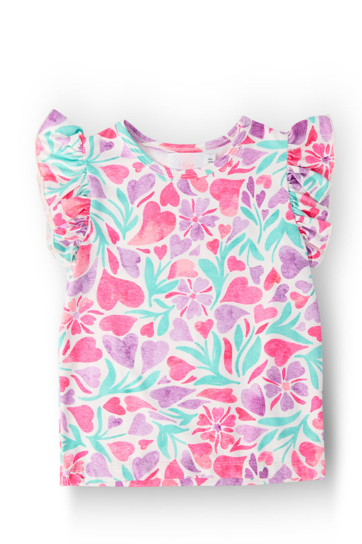 Watercolor Hearts S/S Ruffle Tee-Mila & Rose ®
