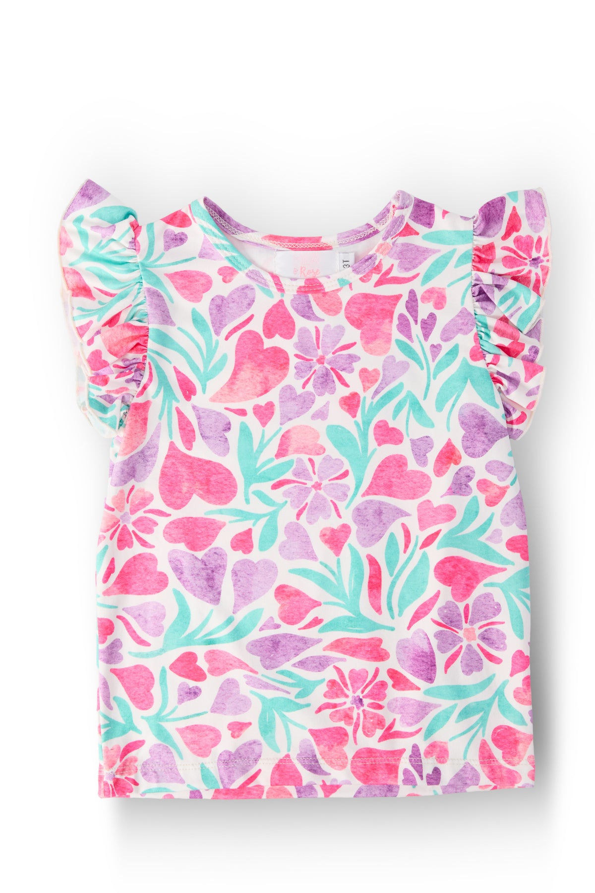 Watercolor Hearts S/S Ruffle Tee-Mila & Rose ®