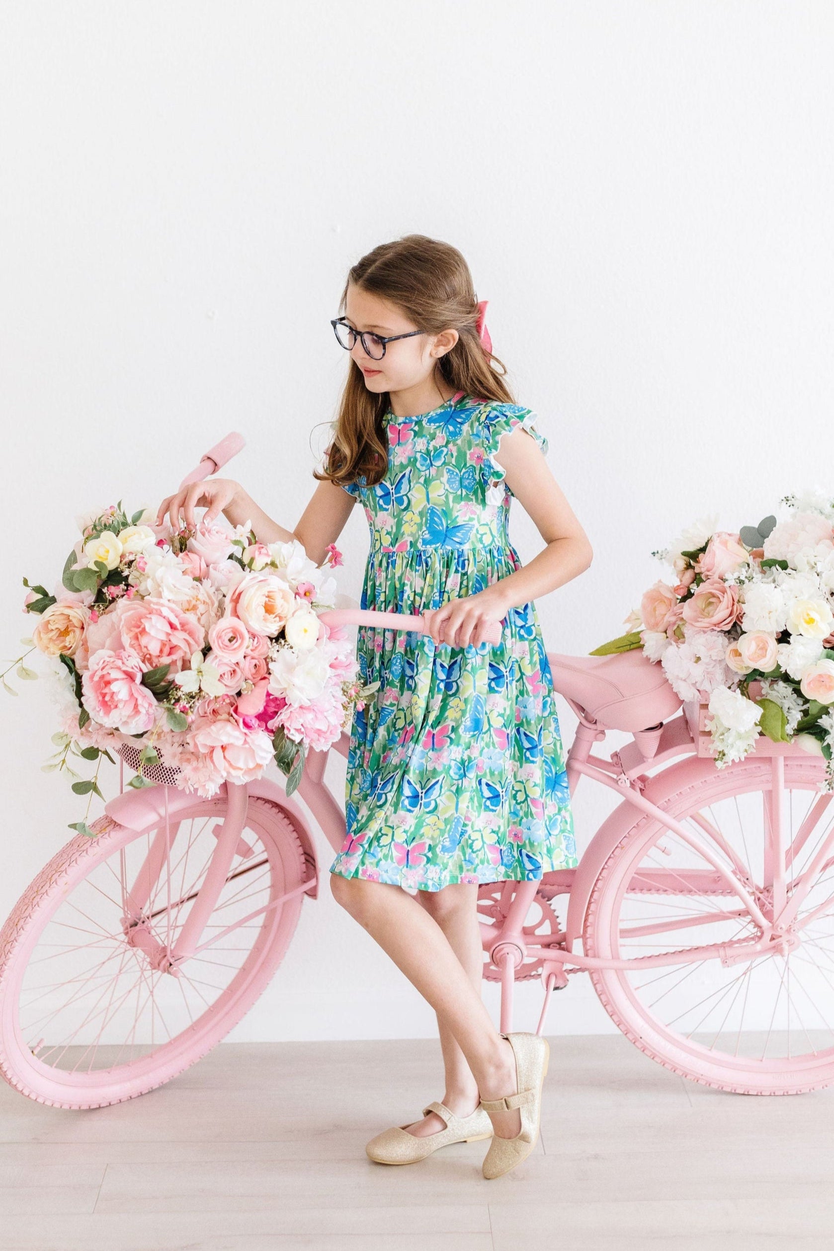 Watercolor Butterflies Flutter Sleeve Twirl Dress-Mila & Rose ®