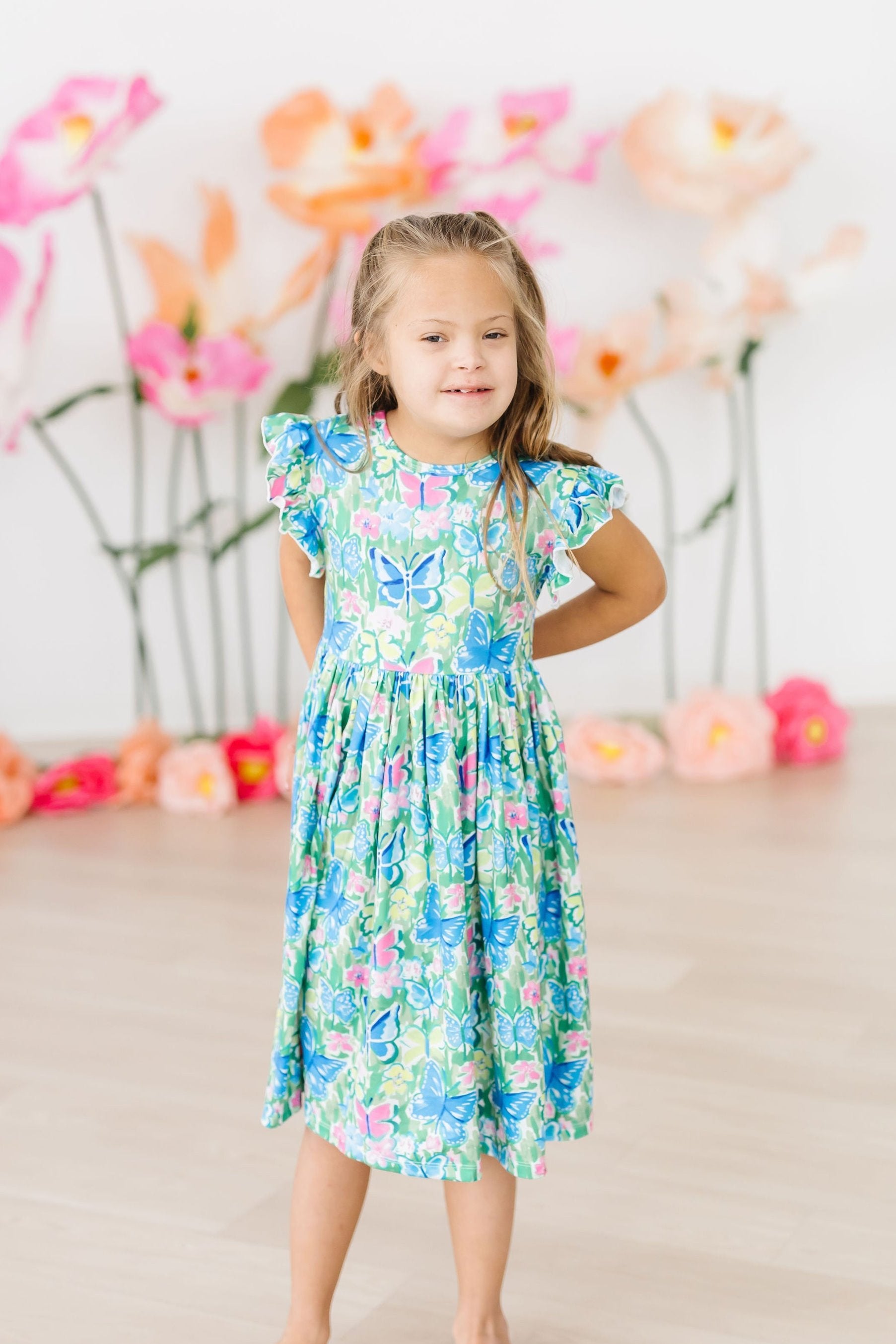 Watercolor Butterflies Flutter Sleeve Twirl Dress-Mila & Rose ®