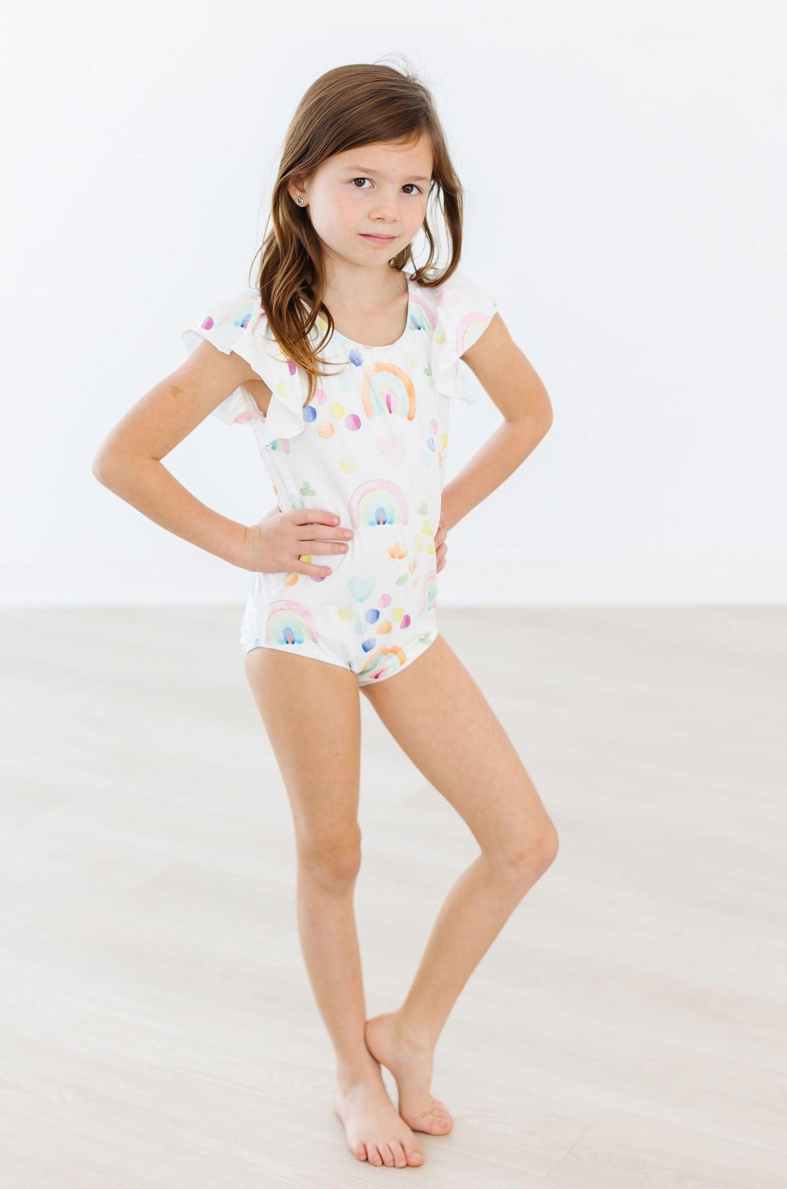 SALE Watercolor Rainbows S/S Flutter Sleeve Leotard-Mila & Rose ®