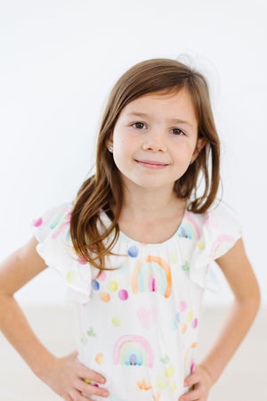 Watercolor Rainbows S/S Flutter Sleeve Leotard-Mila & Rose ®