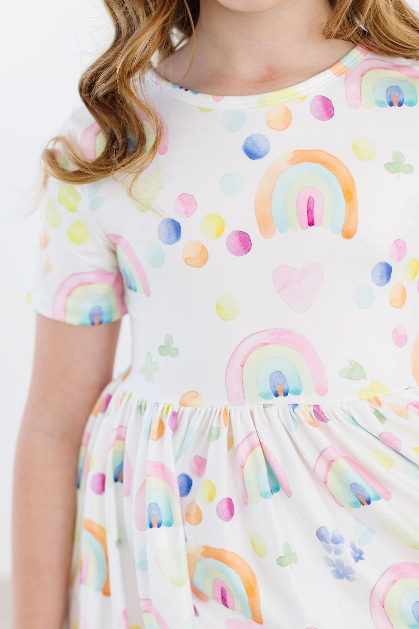 SALE Watercolor Rainbows S/S Pocket Twirl Dress-Mila & Rose ®