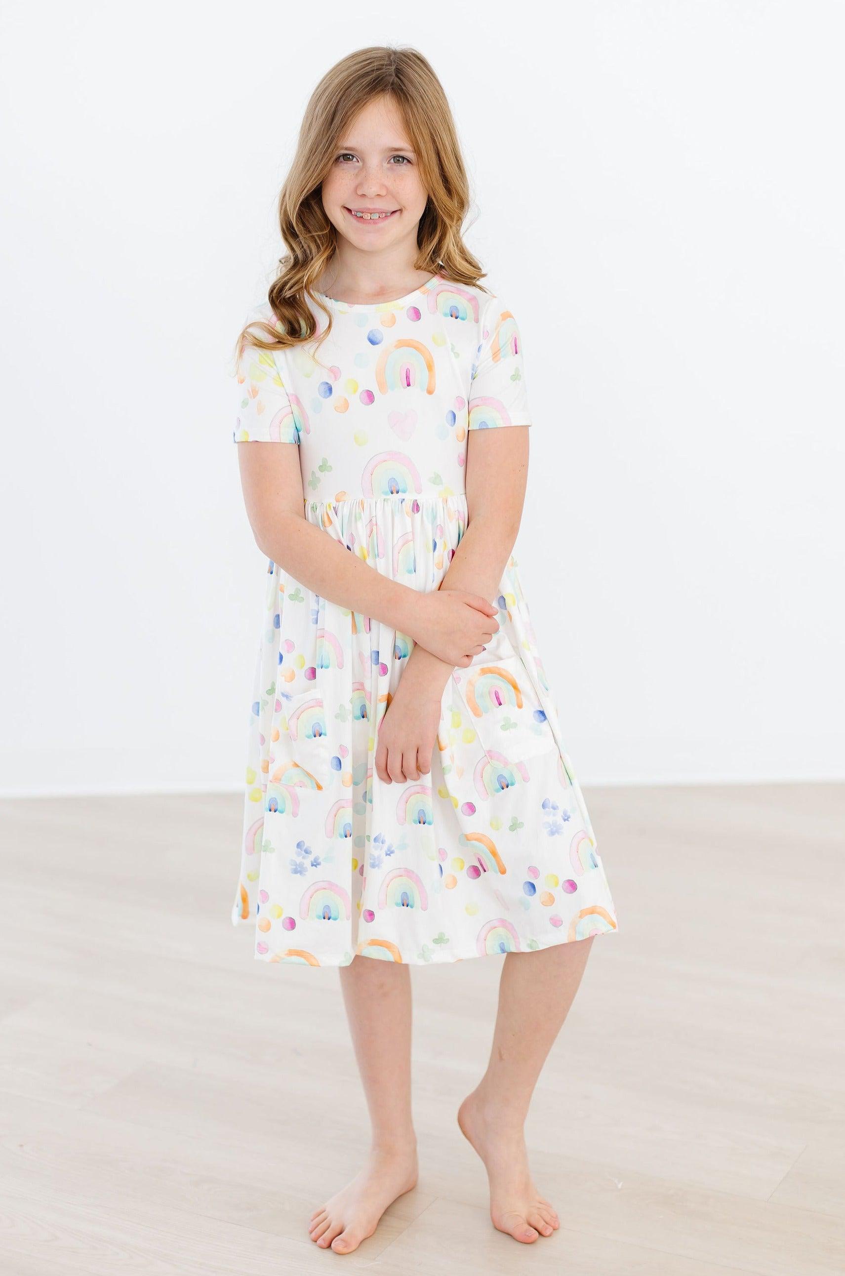 Watercolor Rainbows S/S Pocket Twirl Dress-Mila & Rose ®
