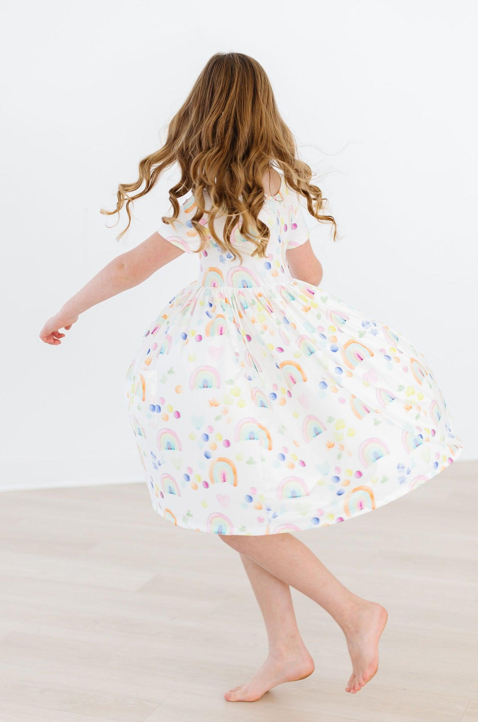 SALE Watercolor Rainbows S/S Pocket Twirl Dress-Mila & Rose ®