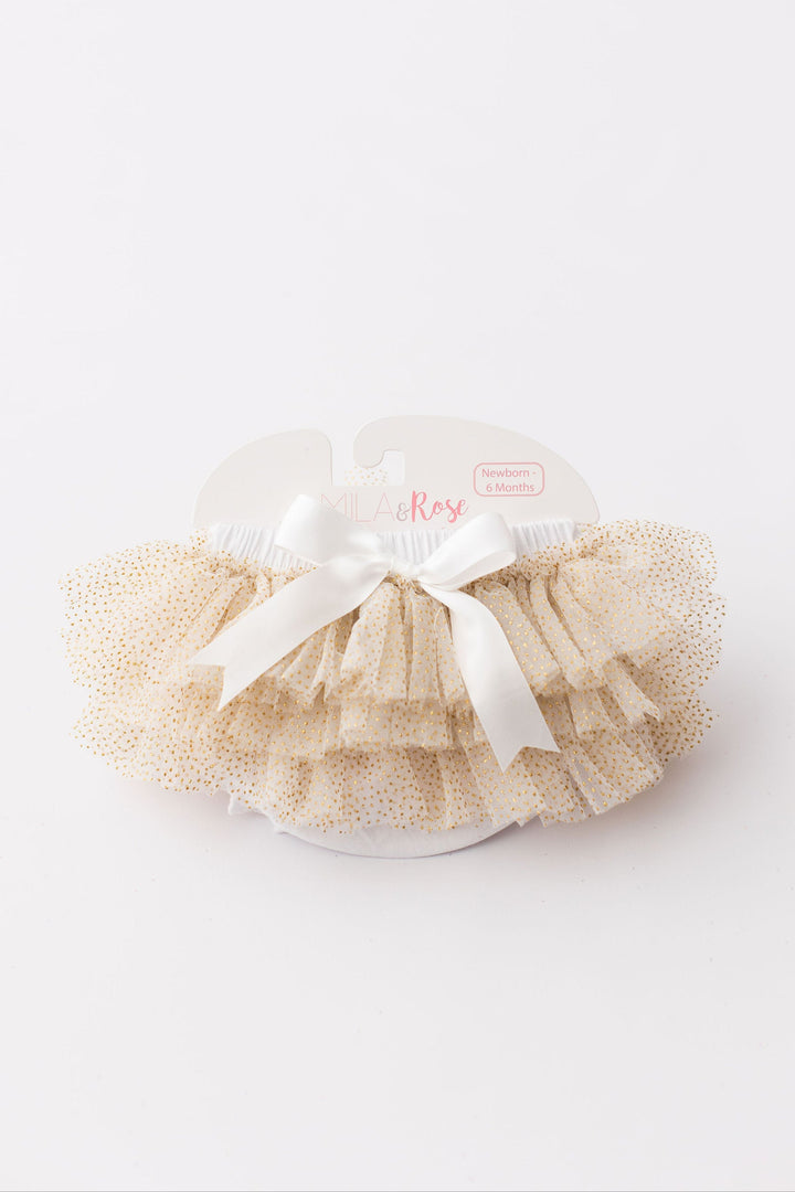 White & Gold Glitter Ruffle Tutu Bloomer-Mila & Rose ®