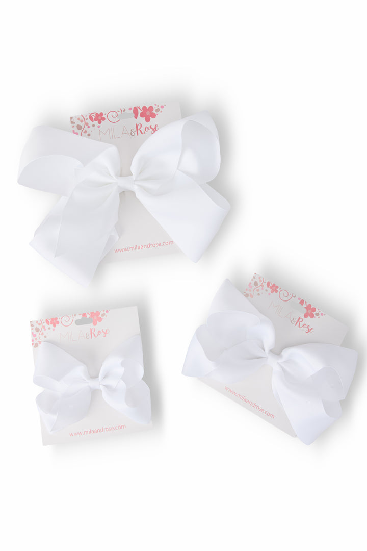 White Grosgrain Hair Bow-Mila & Rose ®