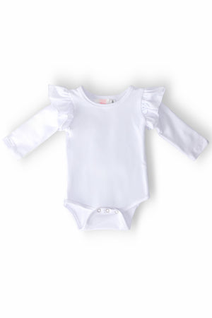 White L/S Flutter Bodysuit-Mila & Rose ®