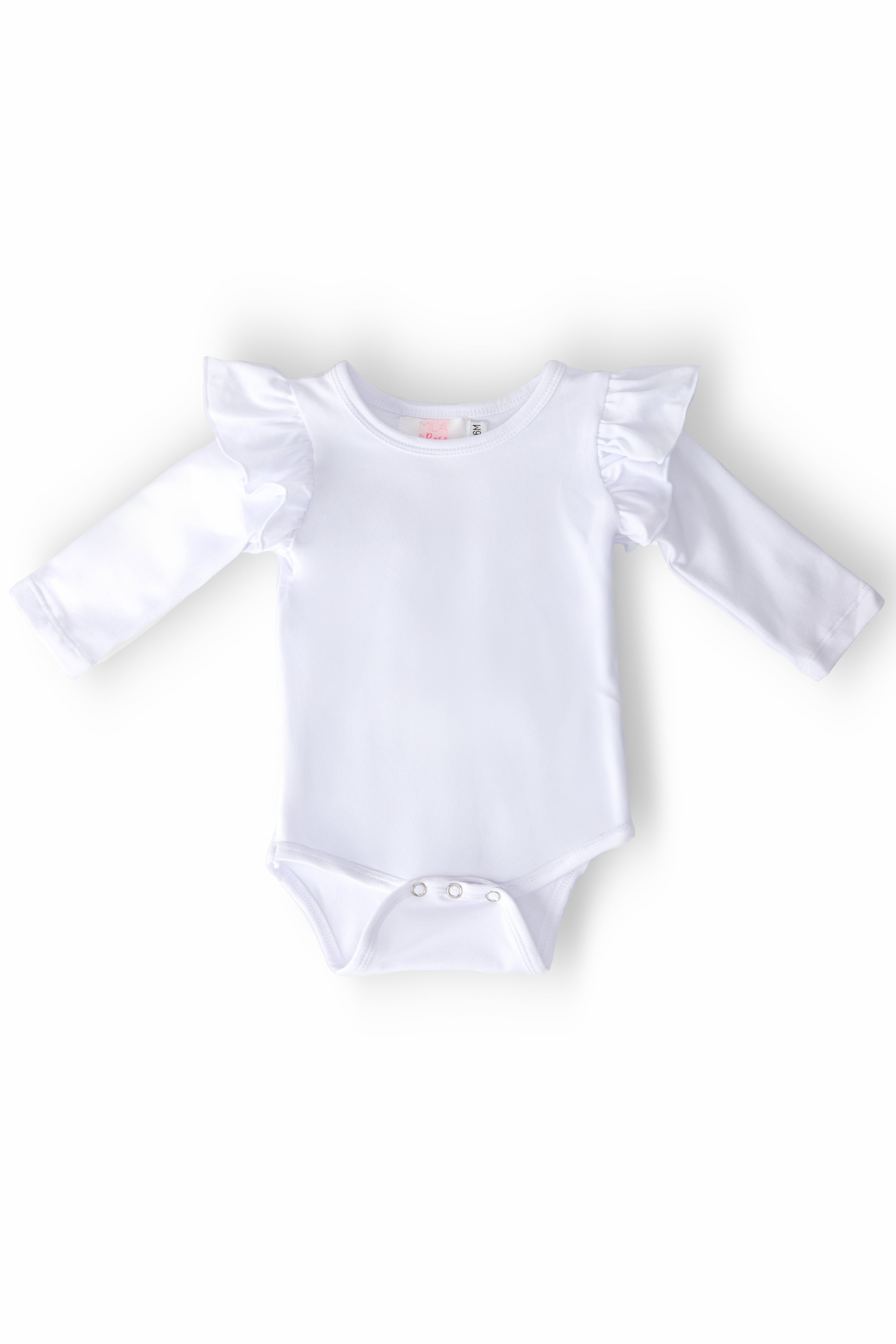 White L/S Flutter Bodysuit-Mila & Rose ®