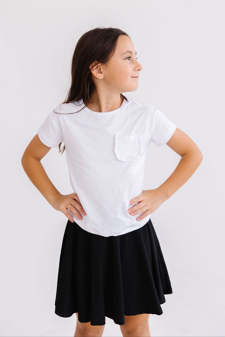 White Ruffle Pocket Tee-Mila & Rose ®