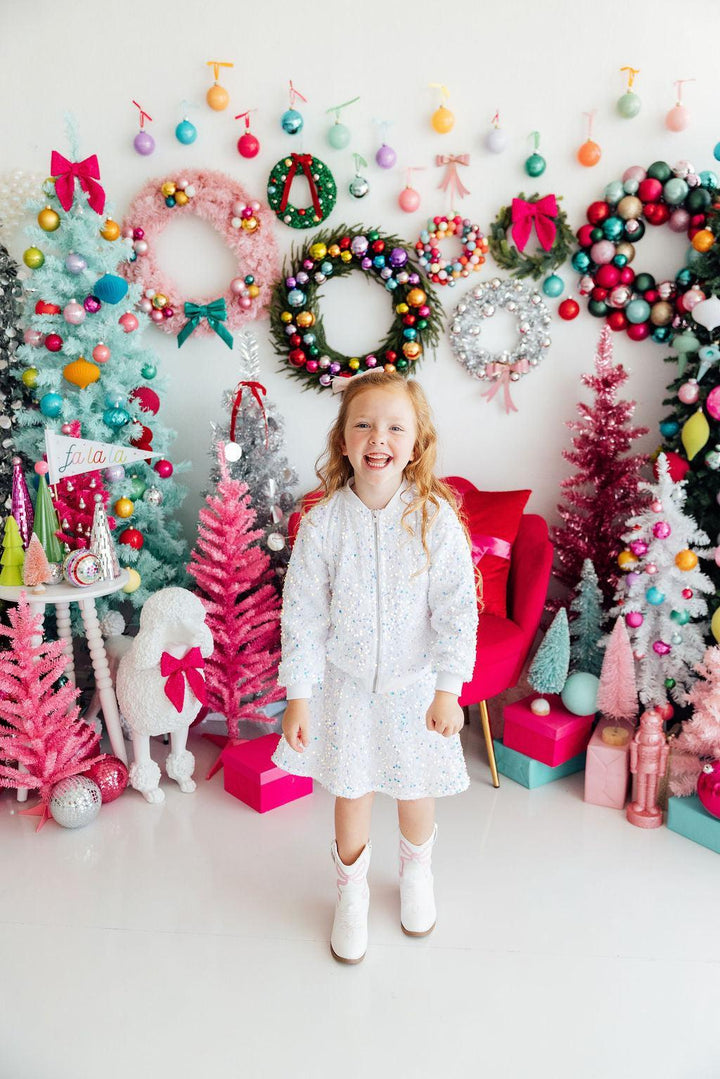 White Velvet Sequin Twirl Skort-Mila & Rose ®