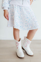 White Velvet Sequin Twirl Skort-Mila & Rose ®