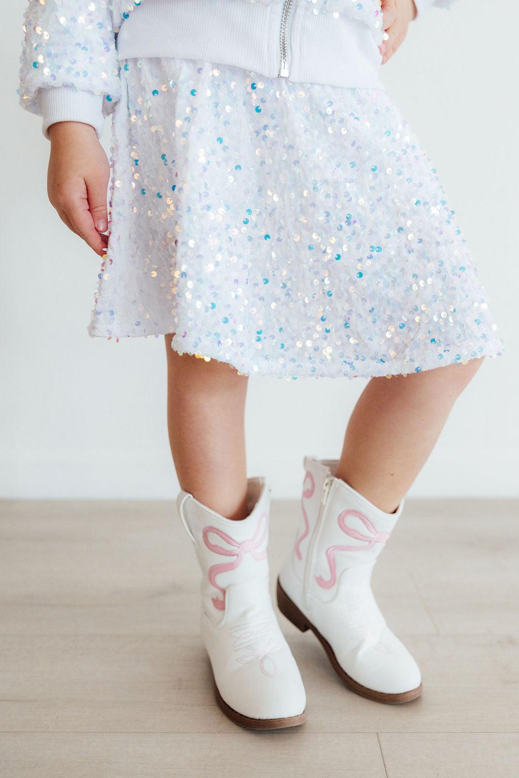 White Velvet Sequin Twirl Skort-Mila & Rose ®