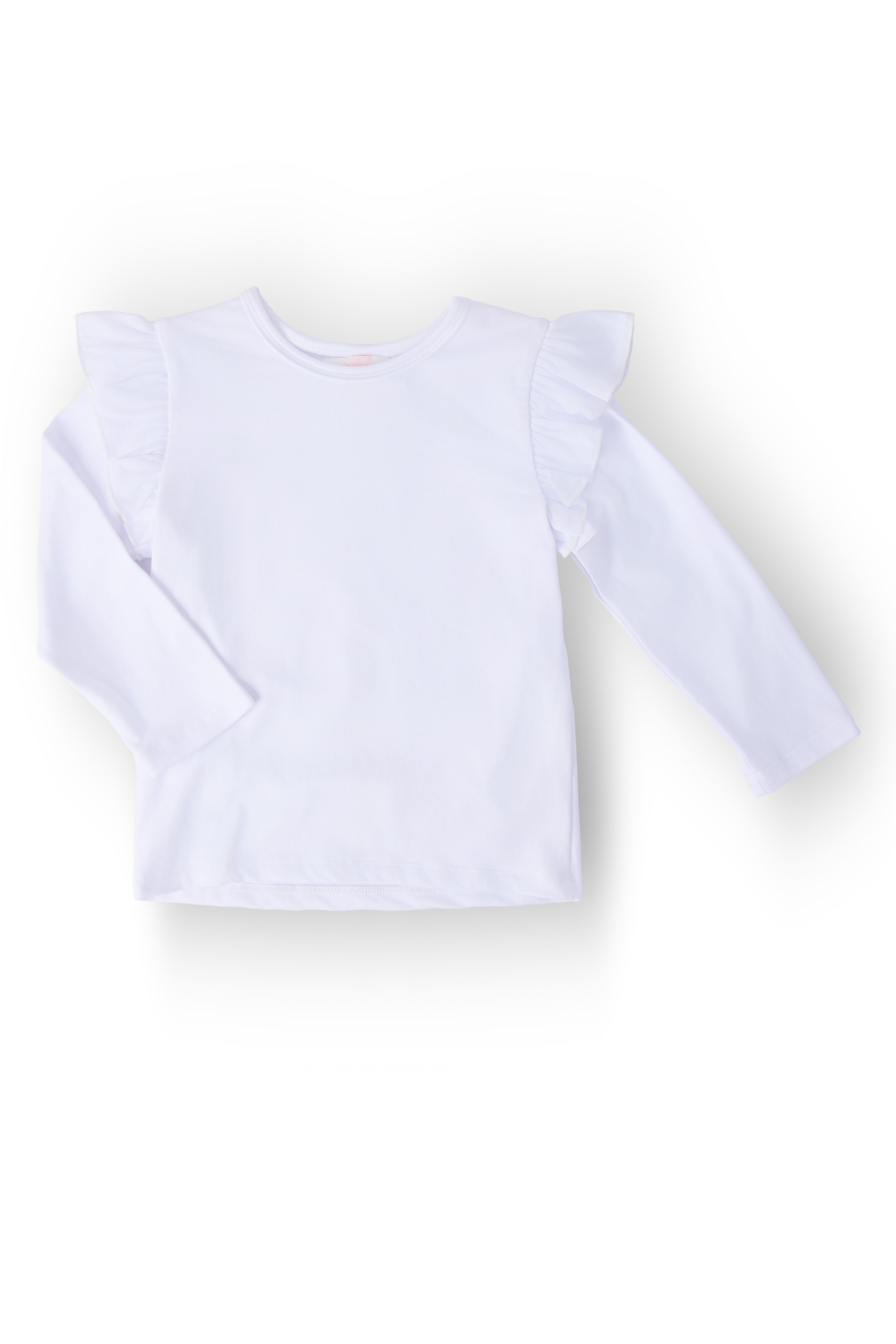 (S) White L/S Ruffle Tee-Mila & Rose ®