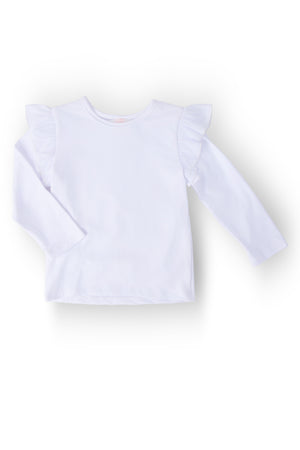 White L/S Ruffle Tee-Mila & Rose ®