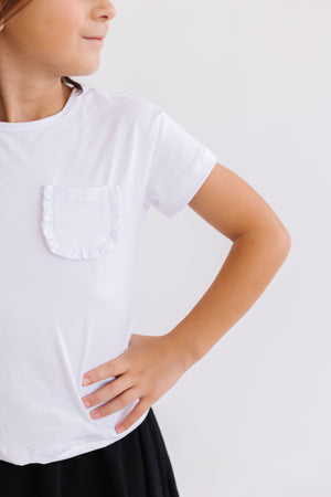 White Ruffle Pocket Tee-Mila & Rose ®