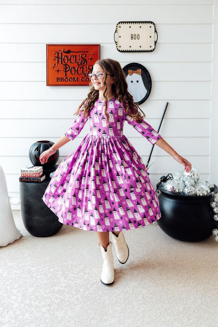Witches Boo 3/4 Sleeve Pocket Twirl Dress-Mila & Rose ®