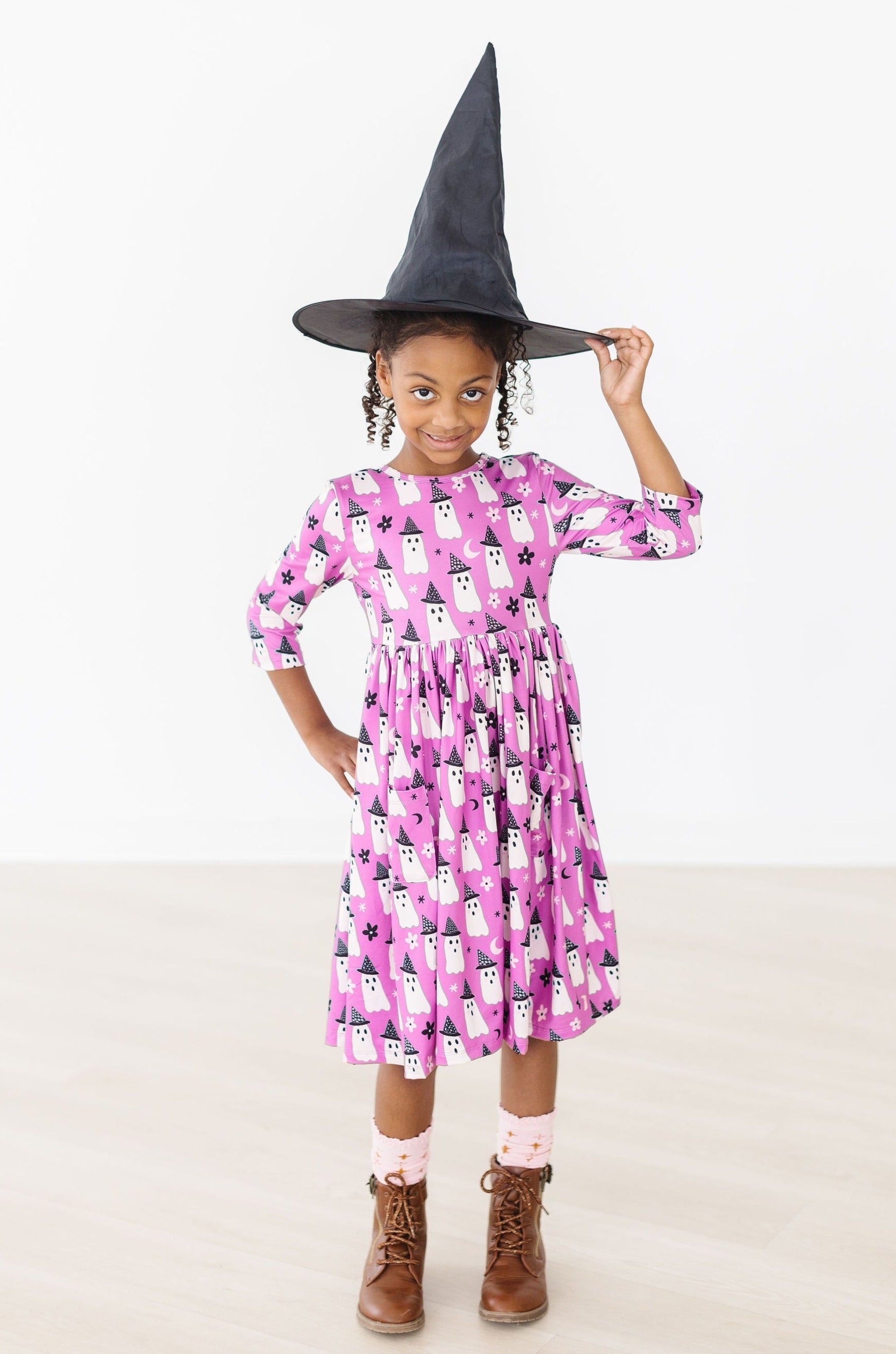 Girls' Witches Boo 3/4 Sleeve Pocket Twirl Dress Size: 5/6 by Mila & Rose Girls' Witches Boo 3/4 Sleeve Pocket Twirl Dress Size: 5/6 by Mila & Rose