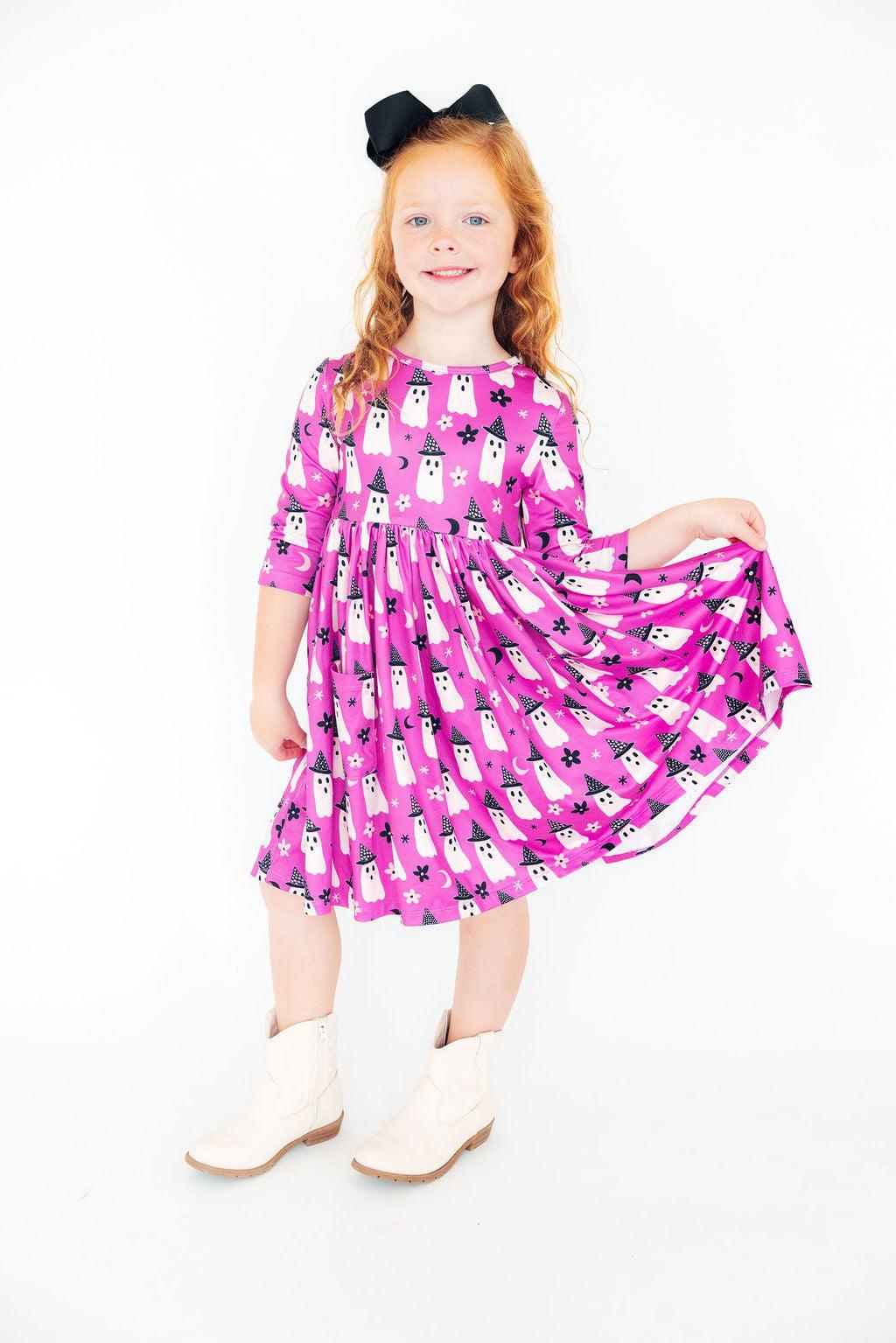 Witches Boo 3/4 Sleeve Pocket Twirl Dress-Mila & Rose ®