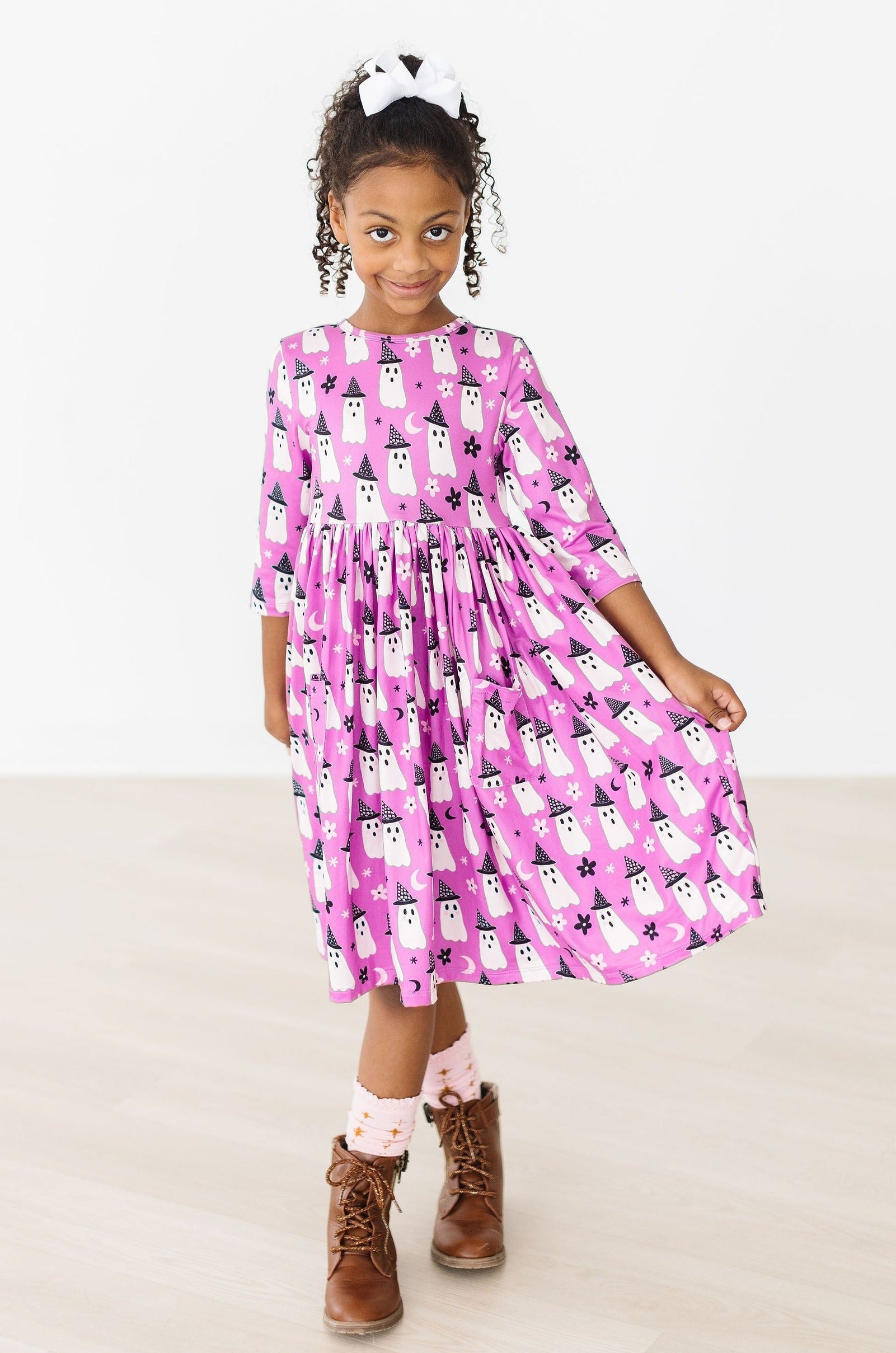 Witches Boo 3/4 Sleeve Pocket Twirl Dress-Mila & Rose ®