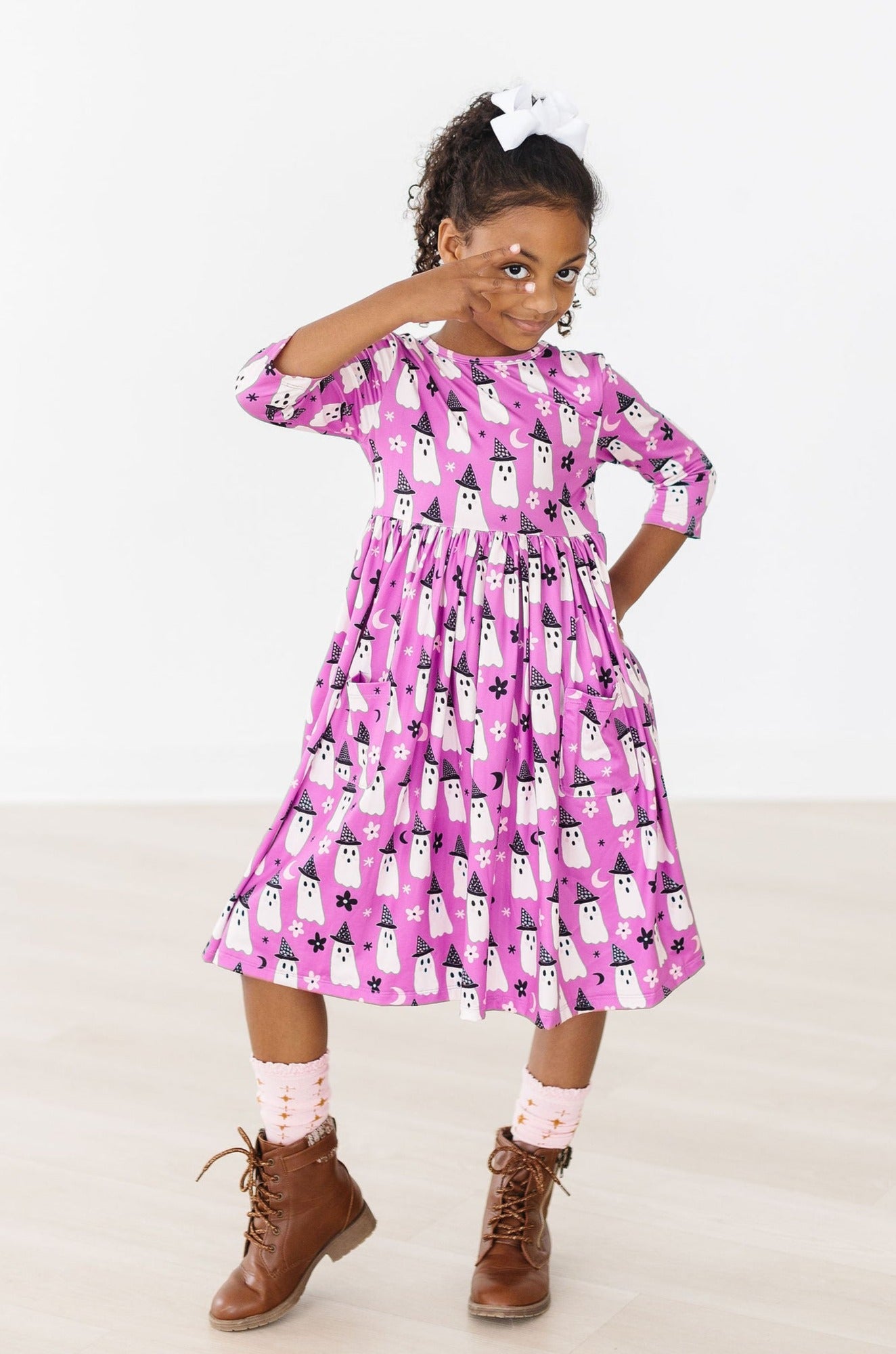 Witches Boo 3/4 Sleeve Pocket Twirl Dress-Mila & Rose ®