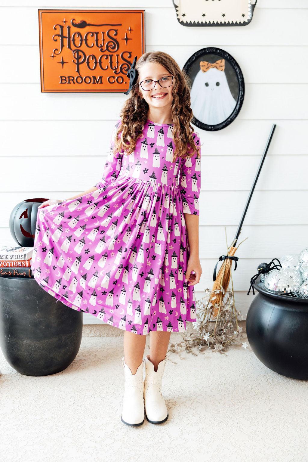 Witches Boo 3/4 Sleeve Pocket Twirl Dress-Mila & Rose ®