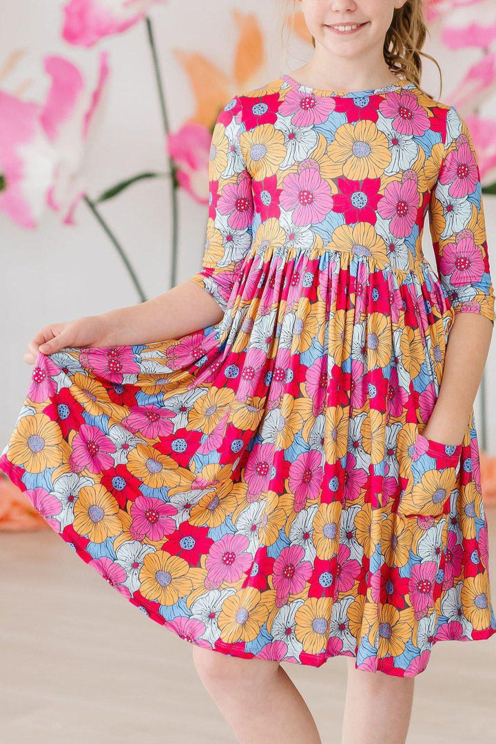 SALE Wonderland Floral 3/4 Sleeve Pocket Twirl Dress-Mila & Rose ®
