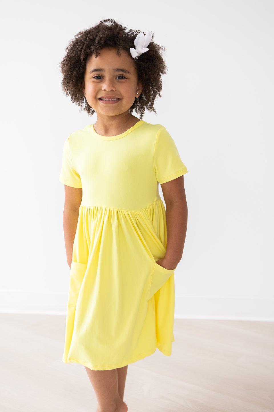 Yellow S/S Pocket Twirl Dress-Mila & Rose ®