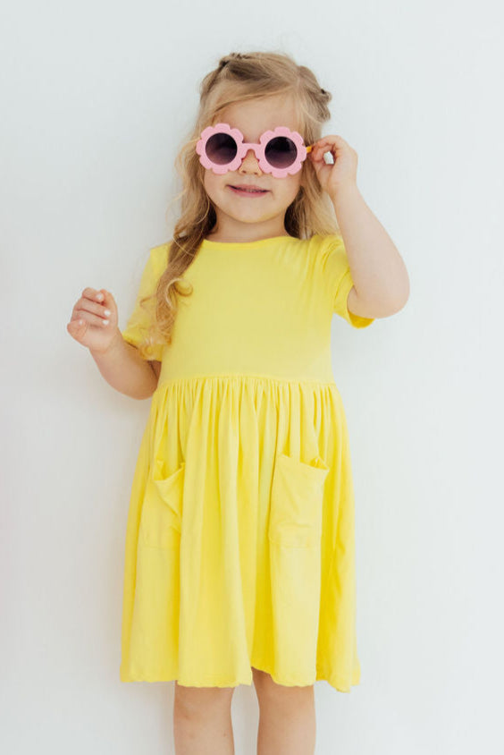 Yellow S/S Pocket Twirl Dress-Mila & Rose ®