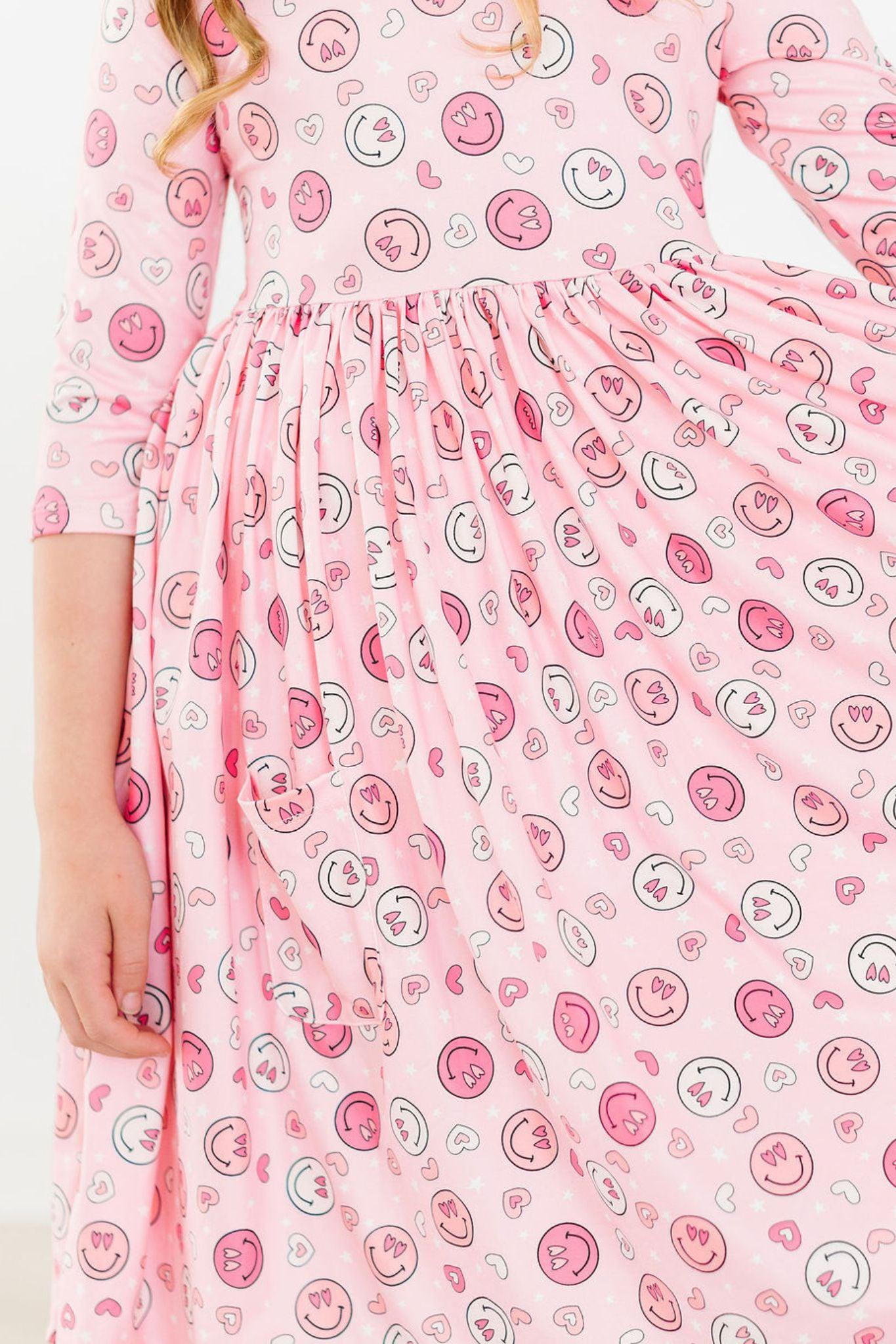 You Make Me Happy 3/4 Sleeve Pocket Twirl Dress-Mila & Rose ®