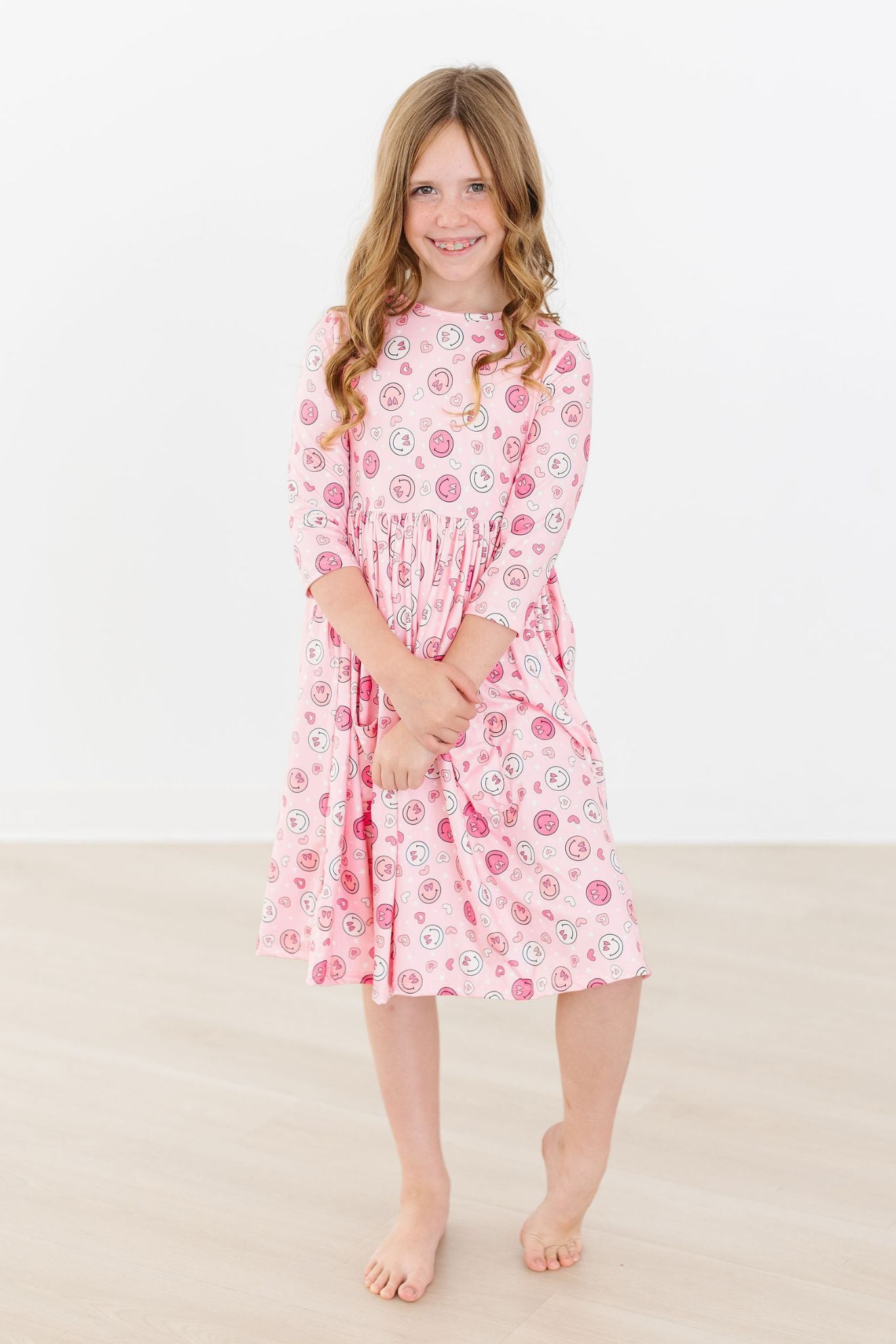 You Make Me Happy 3/4 Sleeve Pocket Twirl Dress-Mila & Rose ®