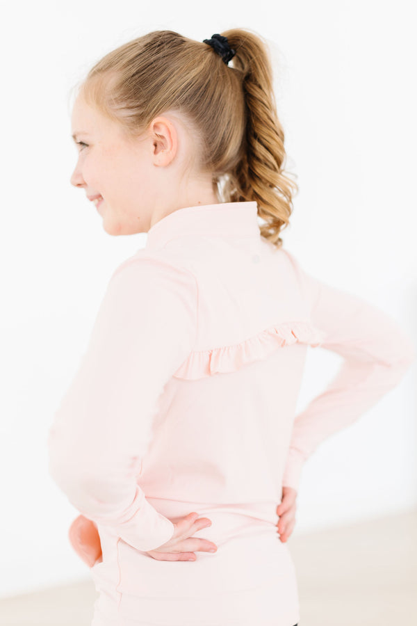 SALE Zen Pink Full-Zip Ruffle Active Jacket | Mila & Rose