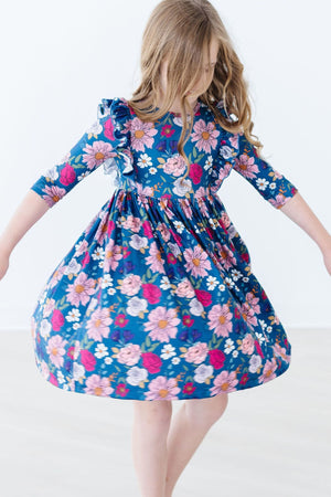 Vintage Garden 3/4 Sleeve Ruffle Twirl Dress-Mila & Rose ®