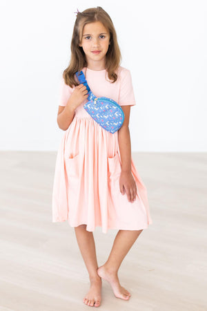 Peach S/S Pocket Twirl Dress-Mila & Rose ®