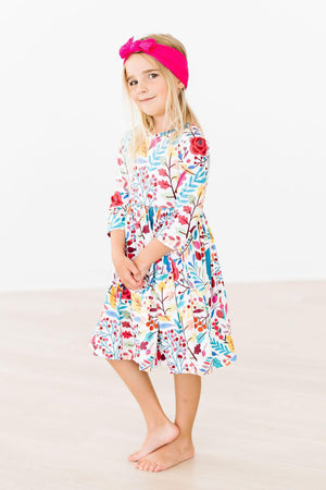 Winter Berries 3/4 Sleeve Pocket Twirl Dress-Mila & Rose ®