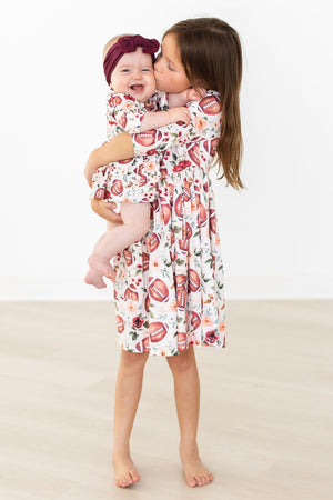 Footballs & Flowers 3/4 Sleeve Twirl Bodysuit-Mila & Rose ®