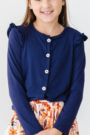 Navy Ruffle Cardigan-Mila & Rose ®