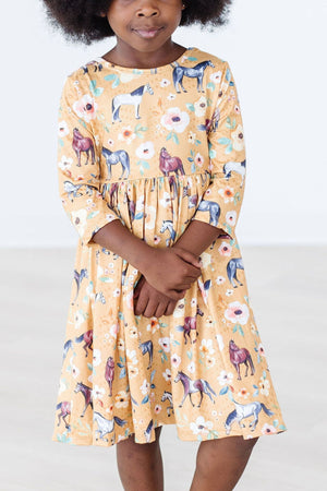 Ponies & Poppies 3/4 Sleeve Twirl Dress-Mila & Rose ®