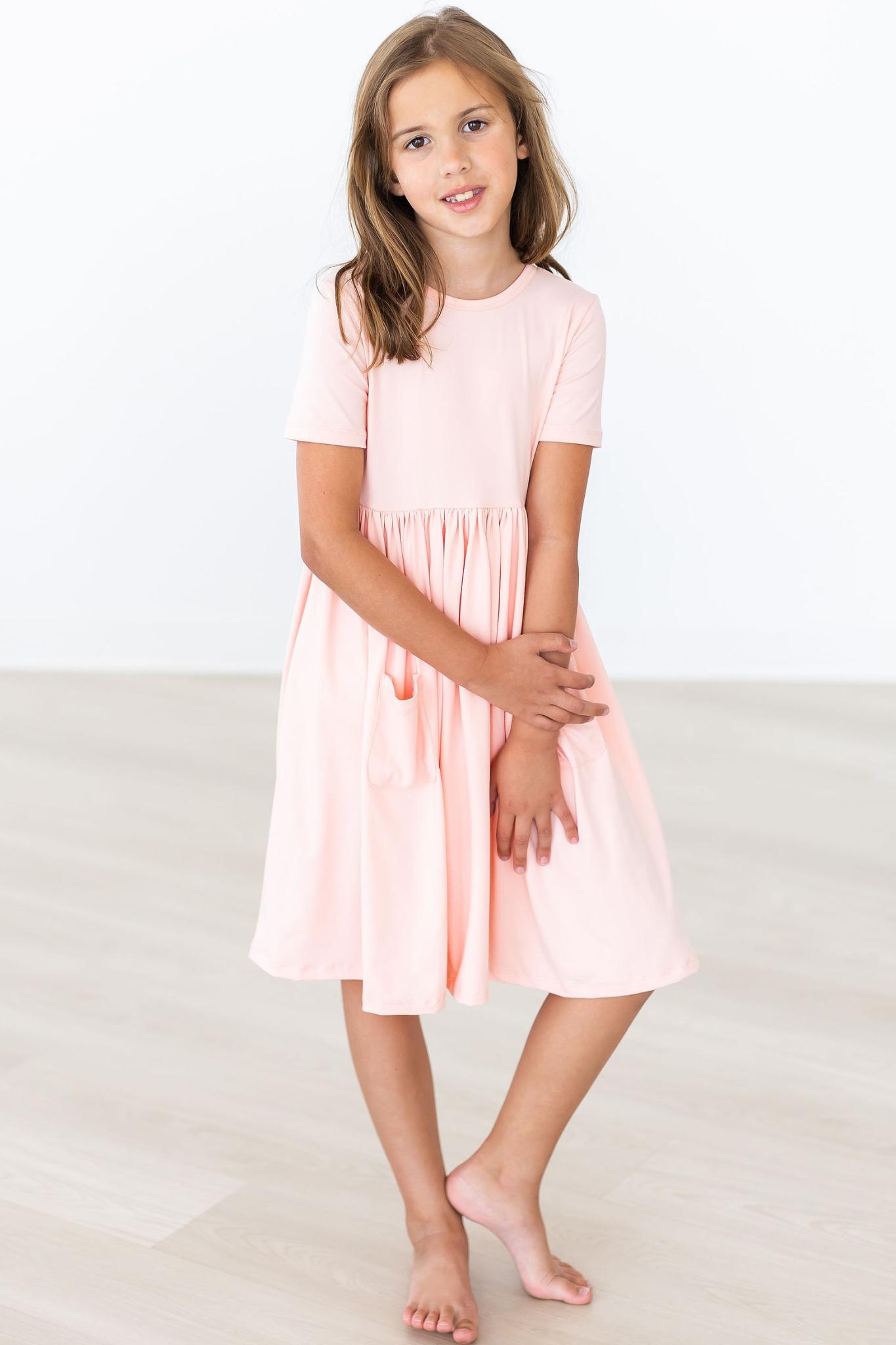 Peach S/S Pocket Twirl Dress-Mila & Rose ®