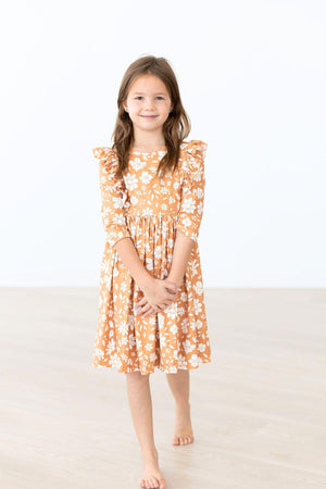 Golden Blooms Ruffle Twirl Dress-Mila & Rose ®